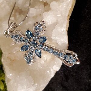 Stunning Sterling Silver Blue Topaz Cross Necklace